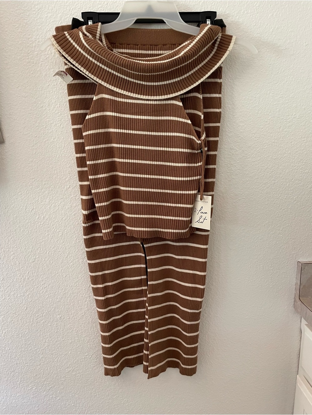 Freshman Brown & Cream Striped Ribbed Knit Two-Piece